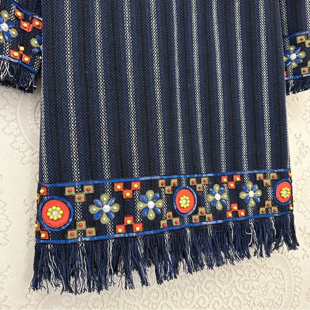 Tory Burch Luna Embellished Coat Black Navy